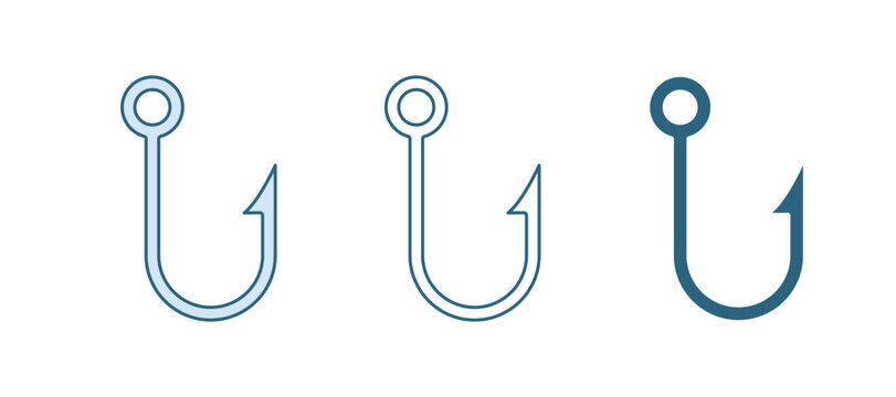 Blue Fishing hook icon isolated on white background. Fishing tackle. Vector