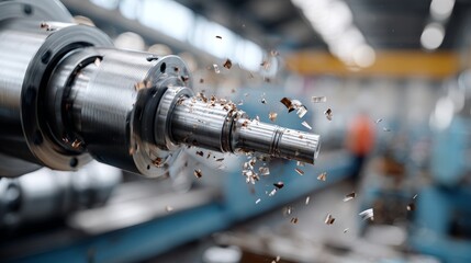 Lathe machine operating in factory environment metal work manufacturing process industrial setting close-up view precision engineering