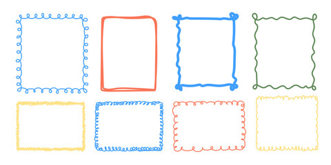 Line Doodle Frame Bundle. Vintage Funny Hand Drawn Outline Empty Border. Cute Childish Positive Vibrant Frame Canvas Set. Greeting Card Line Art Border Element Collection