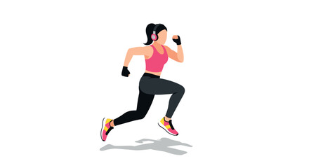 Dynamic fitness enthusiast running with headphones in stylish activewear