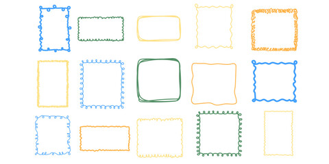 Line Doodle Frame Bundle. Vintage Funny Hand Drawn Outline Empty Border. Cute Childish Positive Vibrant Frame Canvas Set. Greeting Card Line Art Border Element Collection