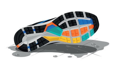Fototapeta premium Vibrantly colored sneaker sole with geometric pattern and water droplets