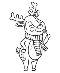 Cute Rudolph the reindeer enjoying a colorful lollipop perfect for a children s coloring sheet design isolated on white background