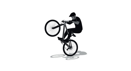 Fototapeta premium Cyclist performing wheelie in minimalist silhouette art