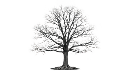Bare winter tree with frost details, isolated on transparent background