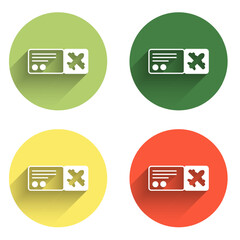 Fototapeta premium Set Airline ticket icon isolated with long shadow background. Plane ticket. Color circle button. Vector