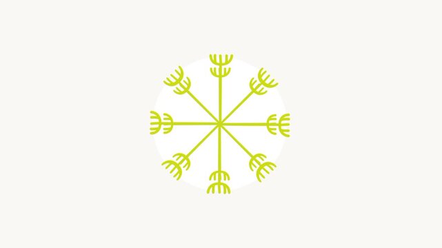 A stylized dandelion sunburst forms a circular pattern with delicate spokes radiating outward, capturing a calm moment of natural symmetry gently