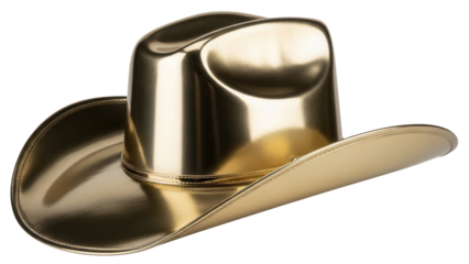 Shiny golden cowboy hat PNG isolated on transparent background, western fashion accessory for costume party and themed events