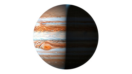 Jupiter planet PNG isolated on transparent background, gas giant with colorful bands and swirling patterns, astronomical object for science and education