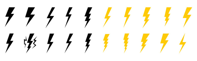 Lightning Bolt Icon Set Energy Power Symbol Illustration