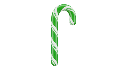Green candy cane PNG isolated on transparent background, peppermint stick sweet treat for Christmas holiday season and festive design