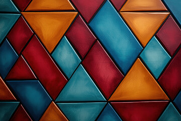 Christmas minimal geometric pattern with red blue and gold triangles creates festive abstract background for modern holiday design