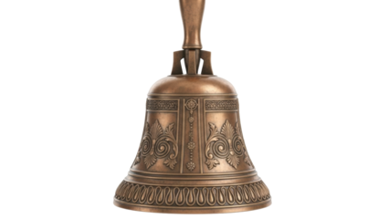 Isolated ornate bronze bell with intricate carvings for ringing out special occasions