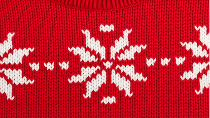 Red Knitted Wool Texture with White Snowflake Pattern