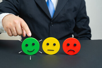 Select a rating of completely satisfied with the service. Opinion and impression survey. Customer experience quality. Marketing analytics, service evaluation and feedback strategy content.