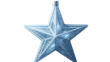 Frosted Blue Star Christmas Ornament - Icy Decoration, Winter Bauble, Snowy Texture, Isolated Tree Topper & Holiday Symbol