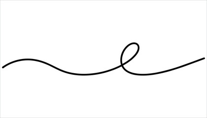 Black curved line with loop on white background abstract blank