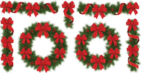 Christmas wreath typography word design with festive garlands, red bows, pine leaves, and holiday decorations for winter celebrations and seasonal greeting artwork. © Sanjida