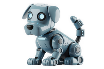 Blue robotic dog, cute ai pet, futuristic companion technology