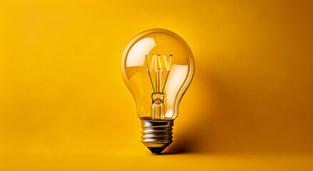 Glass candlestick glowing on a yellow background. Symbol of light and idea.