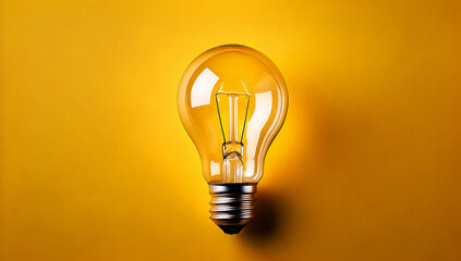 Glass candlestick glowing on a yellow background. Symbol of light and idea.