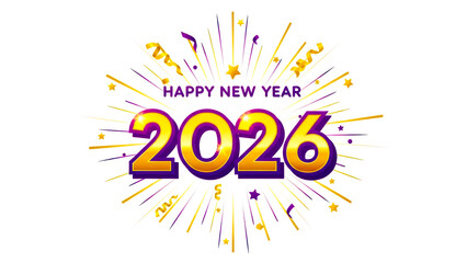 Happy New Year 2026 Illustration with Fireworks, Confetti and Festive Typography | Celebration Design