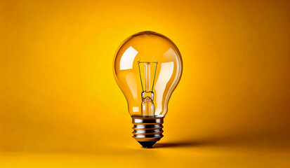 Glass candlestick glowing on a yellow background. Symbol of light and idea.