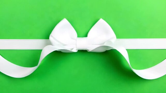Animation white bow tied in a simple knot against on green screen.