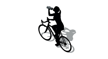 Fototapeta premium Cyclist silhouette drinking water on bike