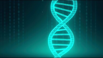 Digital dna helix binary teal glowing strand inspires awe in a futuristic scene cascading ones and zeros and dark gradient background - Powered by Adobe