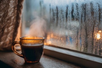 Cup of hot coffee and tea on white cup with saucer on wooden table steaming morning beverage