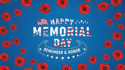 Happy memorial day greeting card with poppies and usa flag elements for tribute