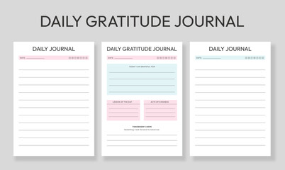 Daily Gratitude Journal, Daily Reflection Planner Page. Self Care Journal Template. Mindfulness Worksheet Layout.