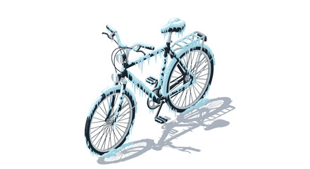 Obraz premium Isometric winter bicycle covered in ice and snow on white background