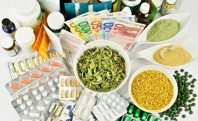 Healthy Nutrition Concept with Money - No visible Brands on white Background