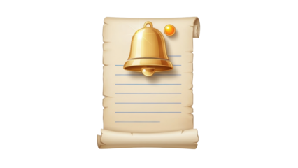 Isolated golden bell illustration on parchment paper for message or announcement concept