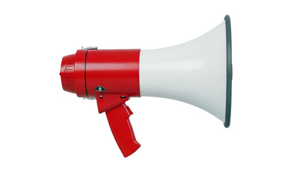 A vibrant red megaphone isolated for announcements and public speaking isolated on transparent background