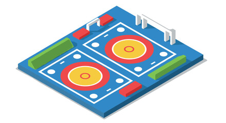 Isometric sports field with dual wrestling mats and soccer goal