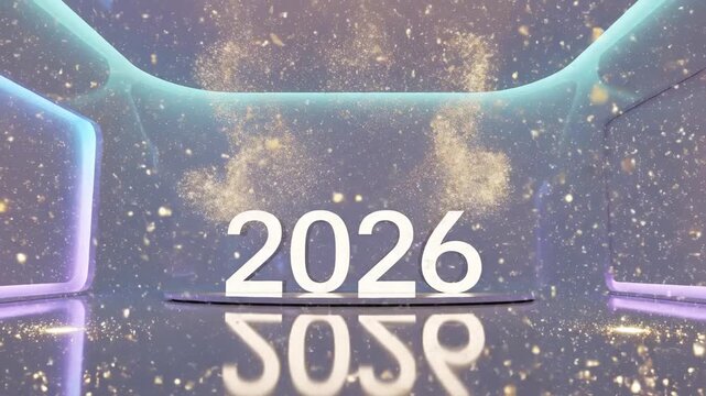Celebrating New Year 2026 with futuristic technosphere floating majestically in the starry sky