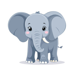 Cute Baby Elephant Cartoon Illustration Standing Adorably.