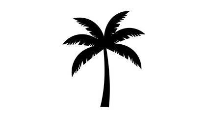 Naklejka premium Black silhouette of a tropical palm tree with fanned leaves on a white background.