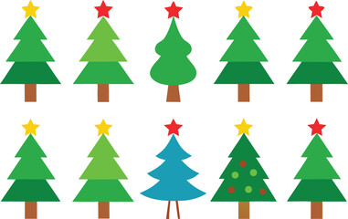 Christmas ten green tree icon set color vector illustration