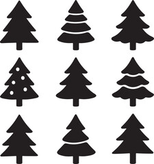 Christmas tree icon set silhouette vector illustration