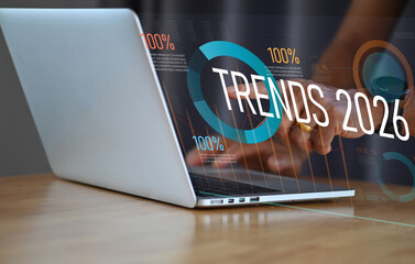 Businessman Pointing at Trends 2026 &mdash; Future Business and Technology Trend Concept