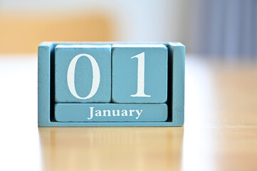 Wooden Block Date January 1 &mdash; Start of New Year and New Month