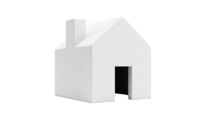 Simple white house model isolated PNG, minimalist home icon for real estate and mortgage concepts on transparent background