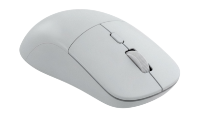 Modern light gray computer mouse isolated PNG, wireless ergonomic design for office work and gaming on transparent background