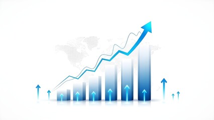 Financial growth chart with rising bars and line graph