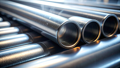 Industrial Precision: Capturing the meticulous arrangement of metallic pipes in a display of industrial manufacturing. Evoking strength, precision, and efficiency.