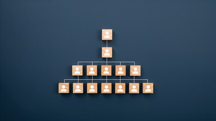 organizational structure in the form of wooden blocks representing a team, emphasizing hierarchical connections and unity
